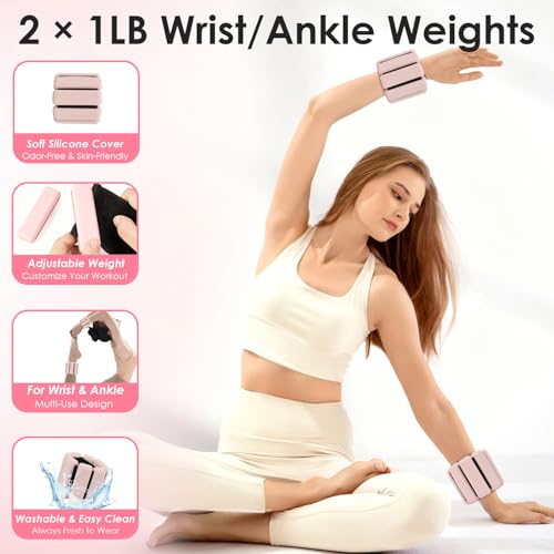 MIELIA 16 PCS Pink Pilates Ring and Ball Set for Women with 15" Magic Circle, Home Pilates Equipment Kit with Adjustable 1LB Ankle Wrist Weight, Resistance Band, Gliding Discs, Pilates Essentials Accessories - Image 3
