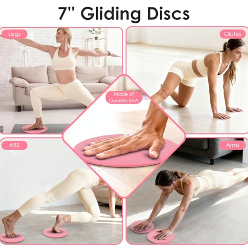 MIELIA 16 PCS Pink Pilates Ring and Ball Set for Women with 15" Magic Circle, Home Pilates Equipment Kit with Adjustable 1LB Ankle Wrist Weight, Resistance Band, Gliding Discs, Pilates Essentials Accessories - Image 4