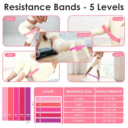 MIELIA 16 PCS Pink Pilates Ring and Ball Set for Women with 15" Magic Circle, Home Pilates Equipment Kit with Adjustable 1LB Ankle Wrist Weight, Resistance Band, Gliding Discs, Pilates Essentials Accessories - Image 5