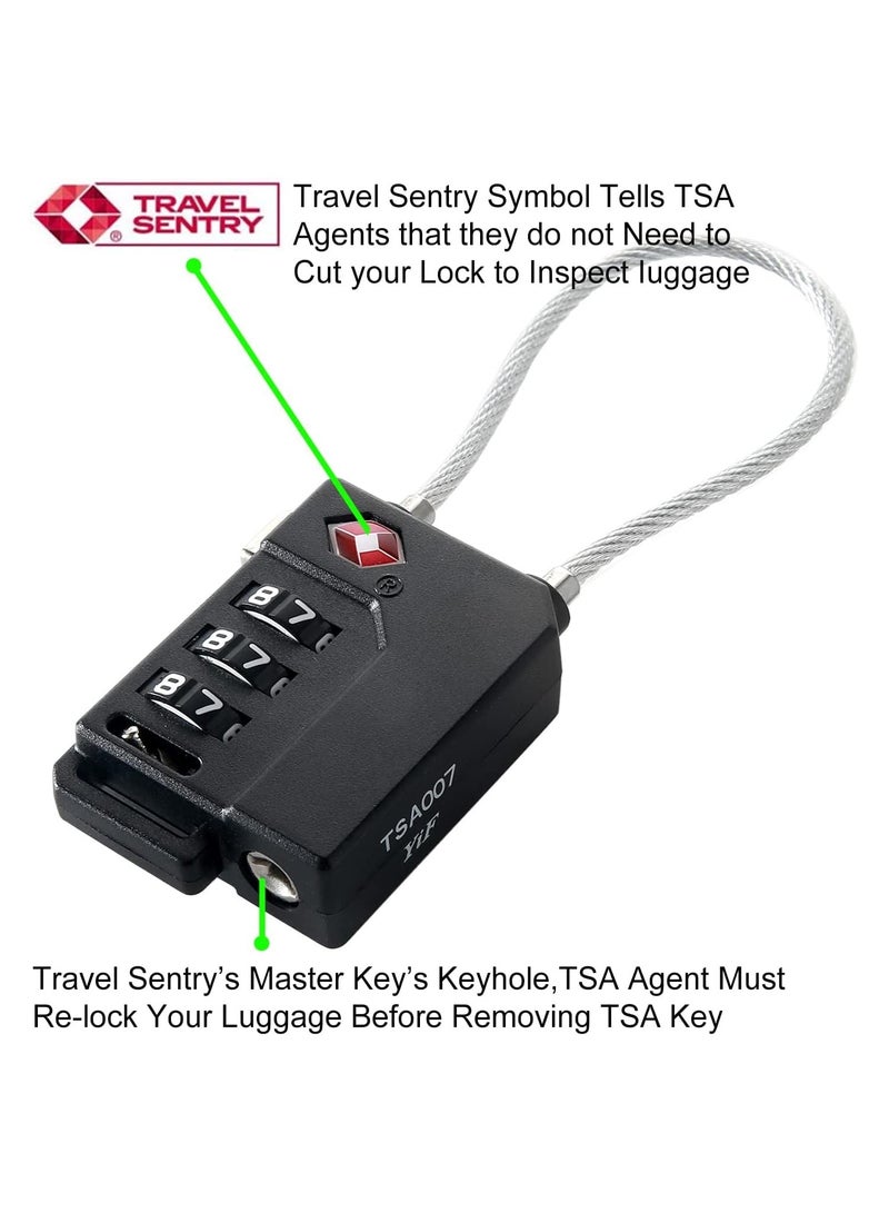 Zikra 2 Pack Luggage Padlocks TSA Approved Combination Locks with Code Mini Luggage Padlock Flexible Cable Travel Suitcase Small Gym Locker Padlock with 3 Digit Combination Black - Image 3