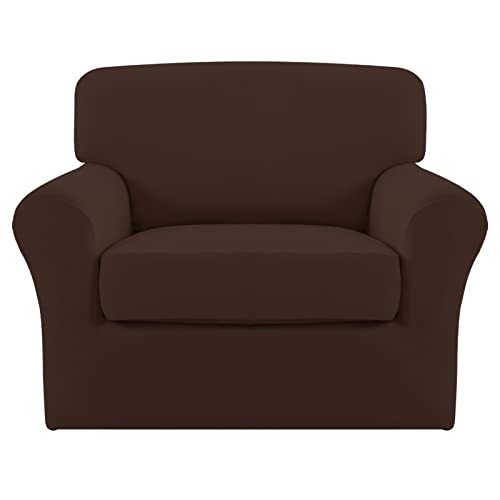 غطاء كرسي من الألياف الدقيقة القابلة للتمدد 2 قطعة سهل الاستخدام غطاء أريكة ناعم قابل للغسل واقي أثاث مع قاعدة مرنة للأطفال والحيوانات الأليفة قهوة