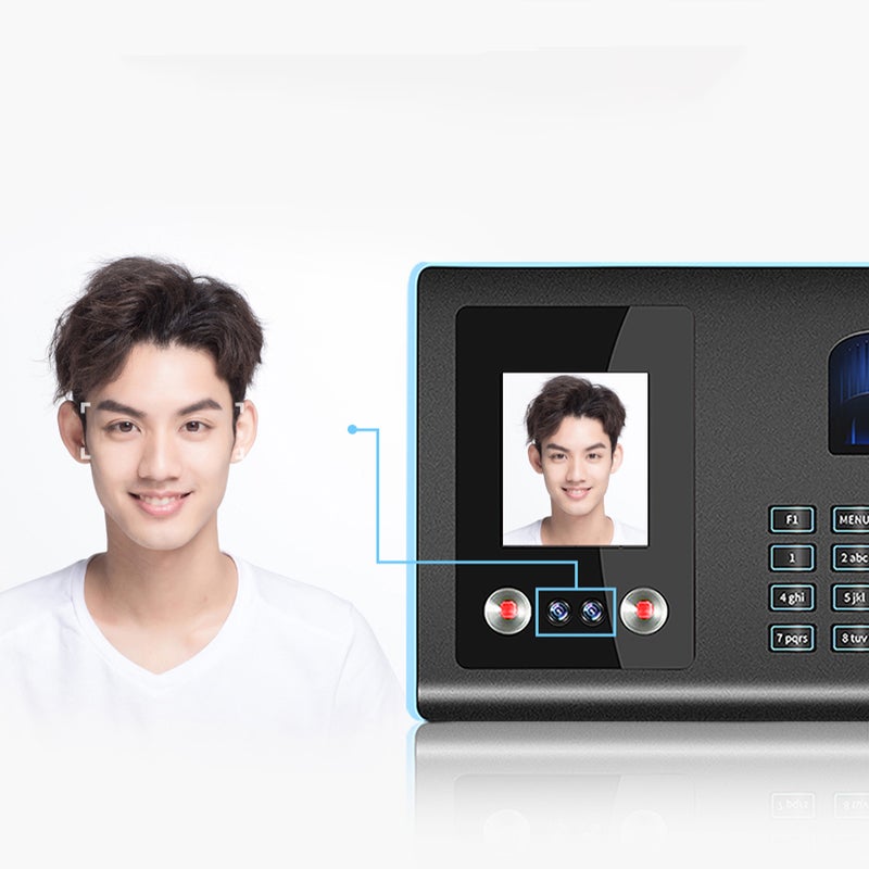 Facial Recognition Time Clock LCD Display Fingerprint Employee Attendance Payroll Recorder Support Chinese English Portuguese Spanish Japanese French (Black) - Image 1