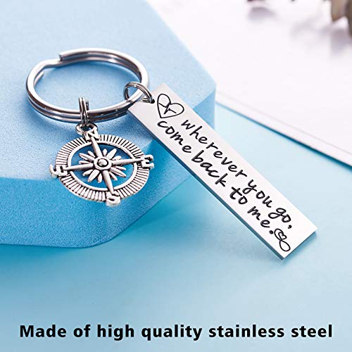 LParkin Wherever You Go Come Back To Me Keychain Long Distance Relationship Graduation College Moving Deploying Stainless Steel Gift for Boyfriend Men Love - Image 3