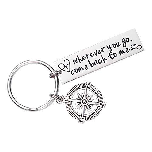 LParkin Wherever You Go Come Back To Me Keychain Long Distance Relationship Graduation College Moving Deploying Stainless Steel Gift for Boyfriend Men Love - Image 1