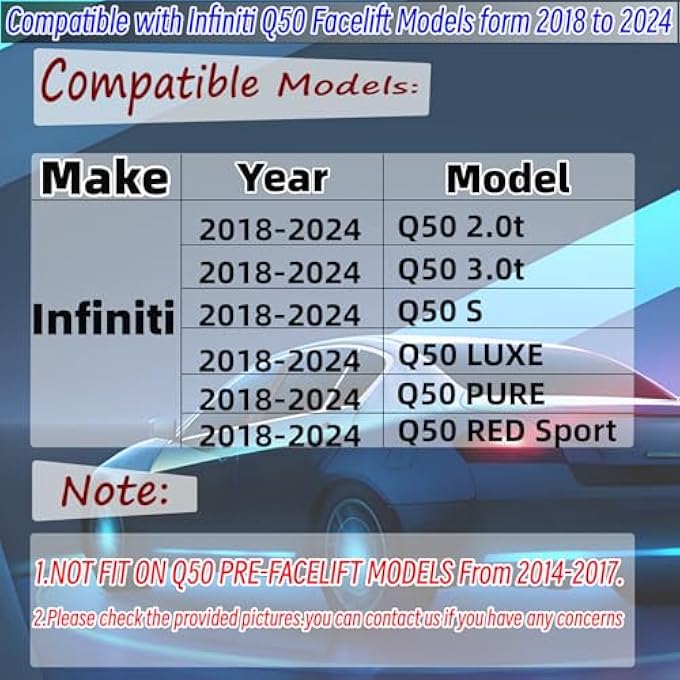 NeespoC Rear Diffuser W/LED Brake Light Fit for Infiniti Q50 2018-2024 3.0t/ Luxe/RED Sport 400/ Sensory,Rear Bumper Lower Lip Splitter Spoiler Body Kit Trim Exterior Accessories(Carbon Fiber Style) - Image 2