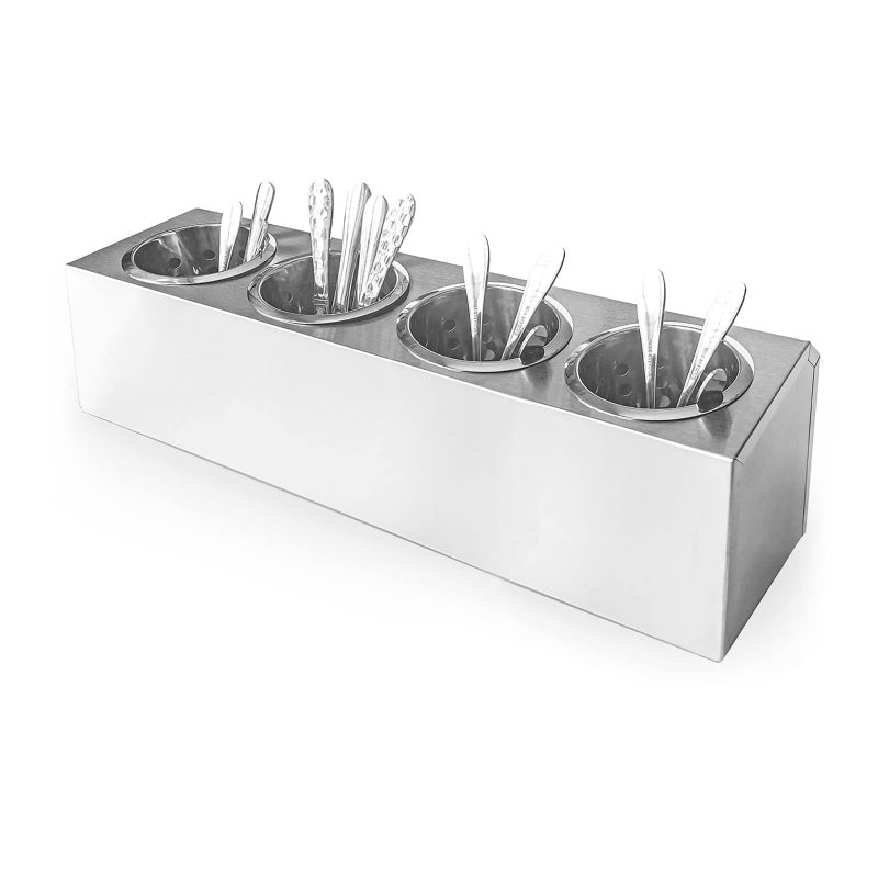overstockedkitchen Flatware Organizers Stainless Steel Cylinder Flatware Silverware Utensil Holder Organizer Caddy 4 holes 