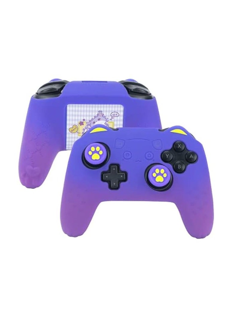 PROMASS Pink Cat Paw Controller Skin Grips Set Compatible with Nintendo Switch Pro-Anti-Slip Silicone Protective Cover Case Joystick Caps for Switch Pro Wireless Controller (BluePurple) - Image 1
