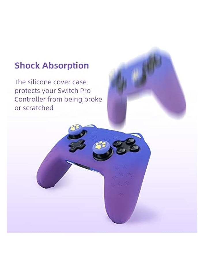 PROMASS Pink Cat Paw Controller Skin Grips Set Compatible with Nintendo Switch Pro-Anti-Slip Silicone Protective Cover Case Joystick Caps for Switch Pro Wireless Controller (BluePurple) - Image 2
