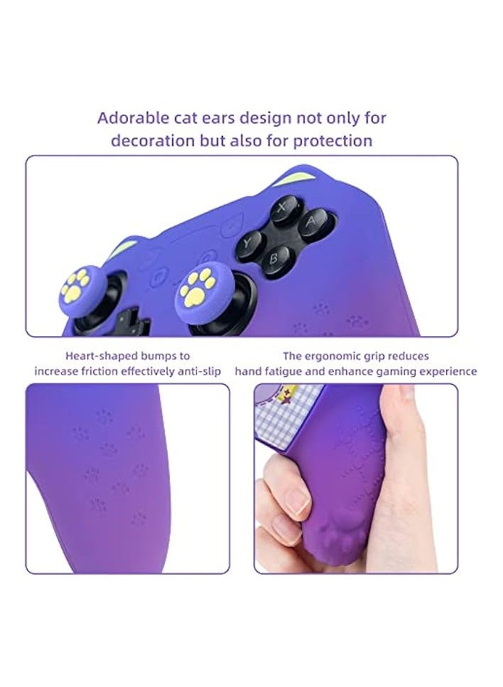 PROMASS Pink Cat Paw Controller Skin Grips Set Compatible with Nintendo Switch Pro-Anti-Slip Silicone Protective Cover Case Joystick Caps for Switch Pro Wireless Controller (BluePurple) - Image 3