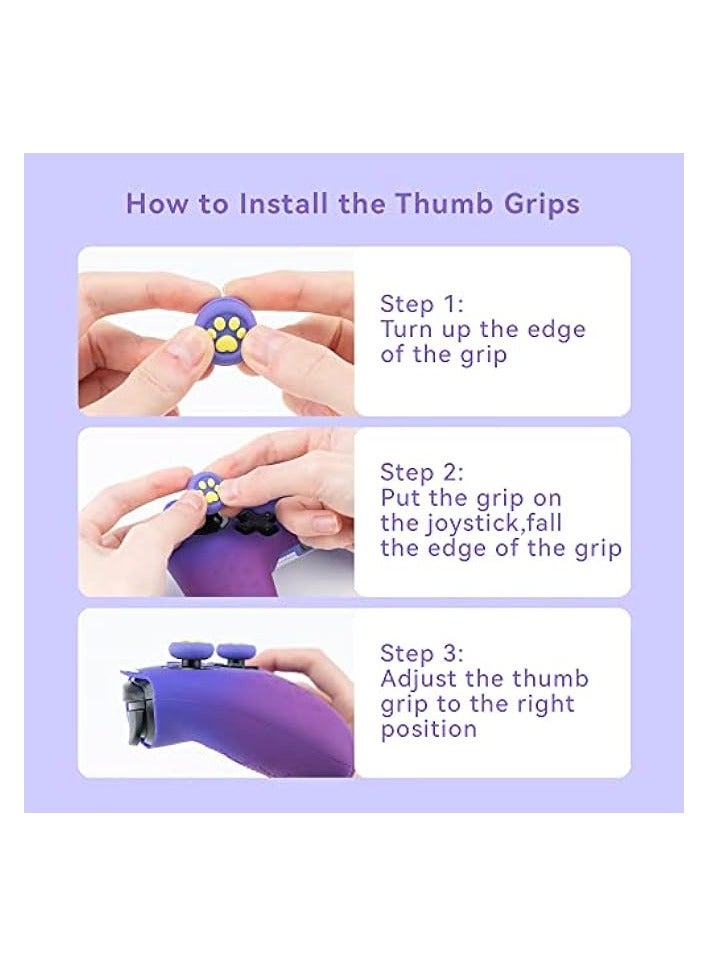 PROMASS Pink Cat Paw Controller Skin Grips Set Compatible with Nintendo Switch Pro-Anti-Slip Silicone Protective Cover Case Joystick Caps for Switch Pro Wireless Controller (BluePurple) - Image 4