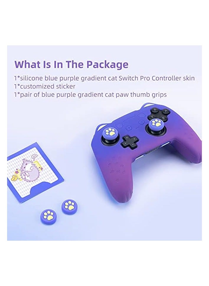 PROMASS Pink Cat Paw Controller Skin Grips Set Compatible with Nintendo Switch Pro-Anti-Slip Silicone Protective Cover Case Joystick Caps for Switch Pro Wireless Controller (BluePurple) - Image 5