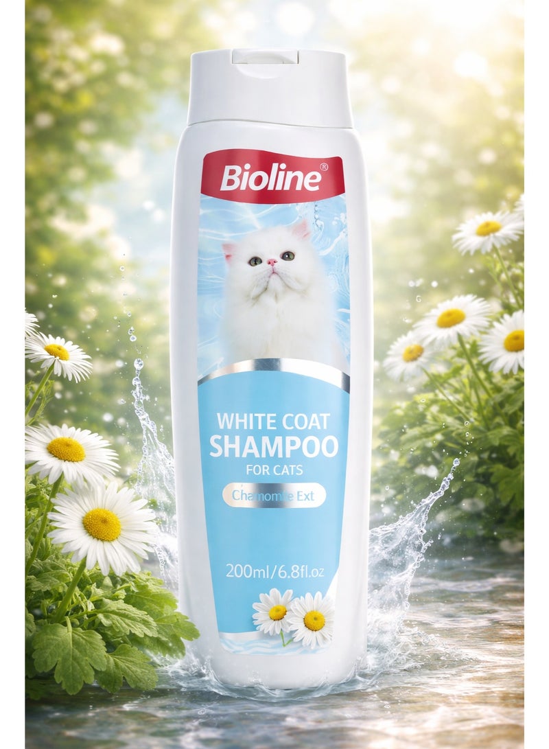White Coat Shampoo for Cats with Natural Chamomile Extract - Premium Whitening and Brightening Formula for Persian and White Long-Hair Cats, 200ml Bottle