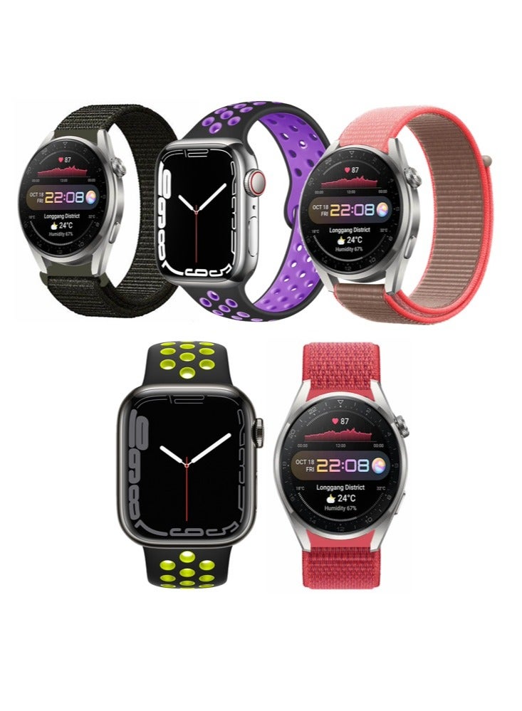 بيرفيي مجموعة من 5 قطع من اساور الساعات المتوافقة مع جميع اجهزة سامسونج، هواوي، امازفيت، فيت بيت و هونر مقاس السوار 20 ملم - Image 1