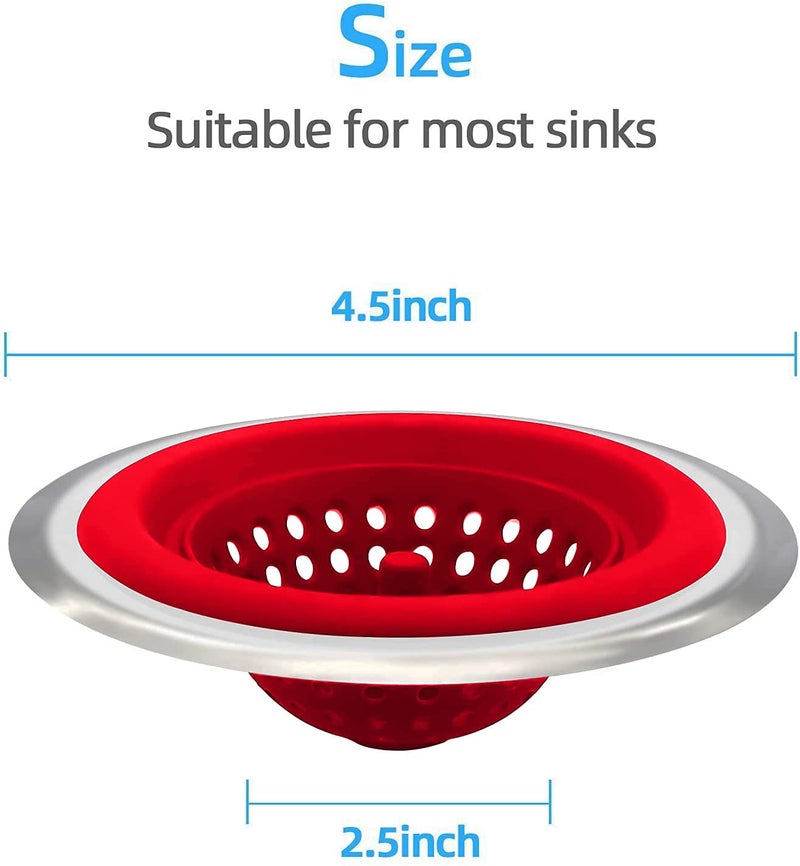 P-Plus International Kitchen Sink Strainer Food Catcher Flexible Silicone Good Grip Kitchen Sink Drainers Traps Food Debris and Prevents Clogs for Most Sink Drains(Red, Pack of 1) - Image 2