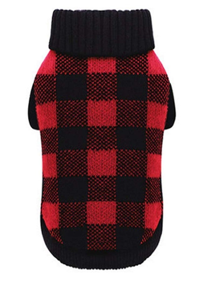 AL A&L Red Christmas Dog Sweater, British Plaid Knitted Xmas Holiday Turtleneck Buffalo Pet Sweater,Large (L) - Image 1