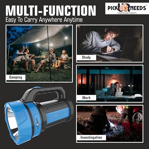 Pick Ur Needs 50W Rechargeable Long Range Search Torch Light with 2 Side Emergency Kissan Light (Blue), LED, 1000 lumen - Image 5