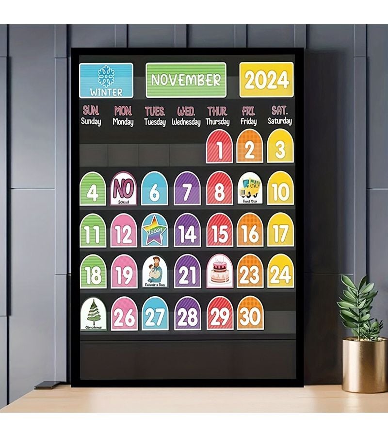 Educational Calendar Chart Poster With Monthly Activity Icons And Color-Coded Weekly Schedule For Classroom Wall Decor 70*140cm - Image 1