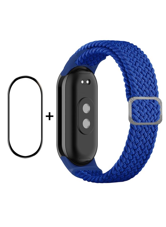 Replacement Strap For Xiaomi Mi Band 8 ENKAY Hat-Prince 2 in 1 Set Full Coverage Screen Protector + Elastic Braided Nylon Watch Band Blue