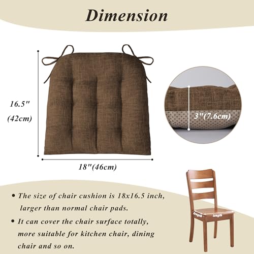 FlyGulls Chair Cushions for Dining Chairs Set of 4 Durable D-Shaped Seat Cushions with Non-Slip Backing Secure Ties Thick Cozy Seat Pad for Kitchen Dining Room Office(18x16.5x3in Coffee) - Image 2