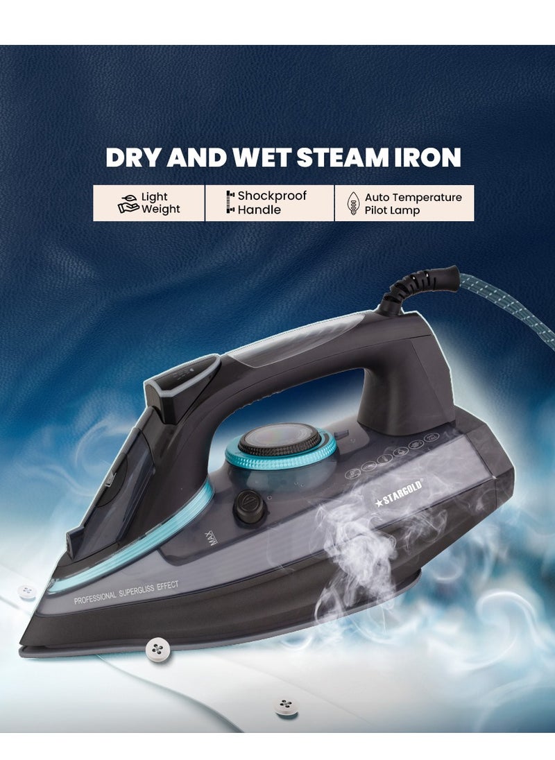 Stargold - Dry and Wet Steam Iron With Self-clean function Adjustable Temperature Control Ceramic Soleplate 2200W Black 978 - Image 1