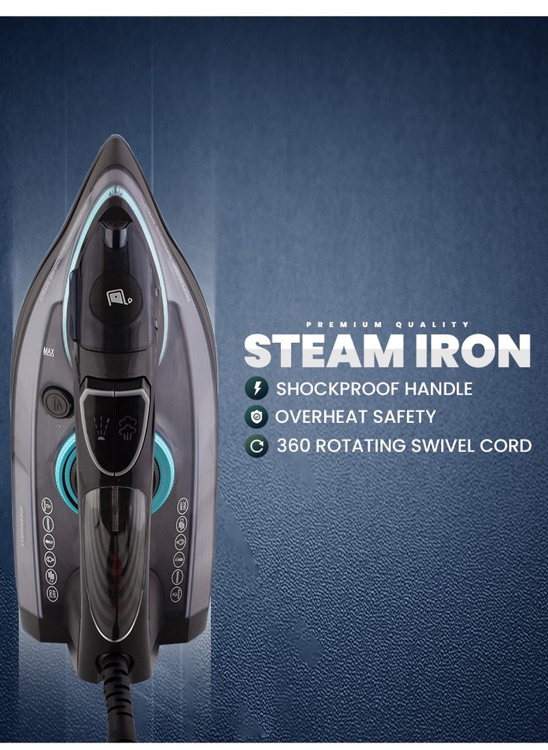 Stargold - Dry and Wet Steam Iron With Self-clean function Adjustable Temperature Control Ceramic Soleplate 2200W Black 978 - Image 1
