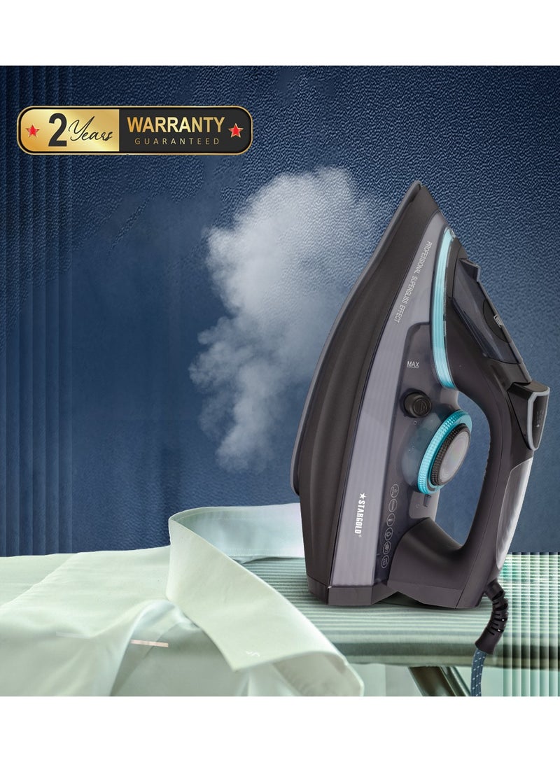 Stargold - Dry and Wet Steam Iron With Self-clean function Adjustable Temperature Control Ceramic Soleplate 2200W Black 978 - Image 1