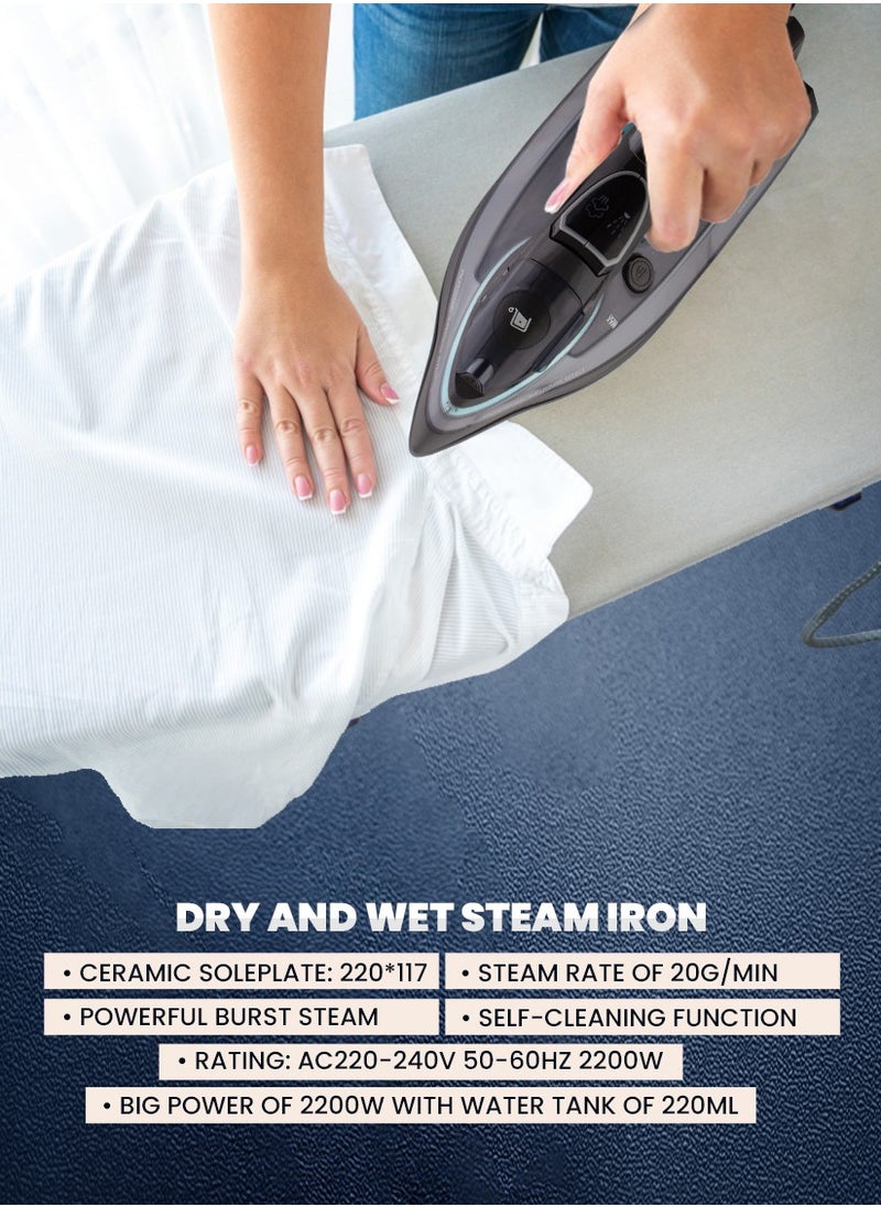Stargold - Dry and Wet Steam Iron With Self-clean function Adjustable Temperature Control Ceramic Soleplate 2200W Black 978 - Image 1