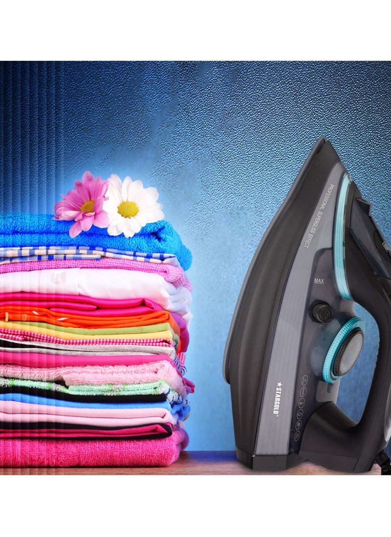 Stargold - Dry and Wet Steam Iron With Self-clean function Adjustable Temperature Control Ceramic Soleplate 2200W Black 978 - Image 1