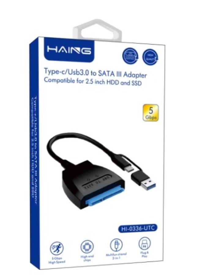 Haing محول USB3.0/TYPE-C إلى SATA Ill متوافق مع أقراص HDD و SSD بحجم 2.5 بوصة - Image 1