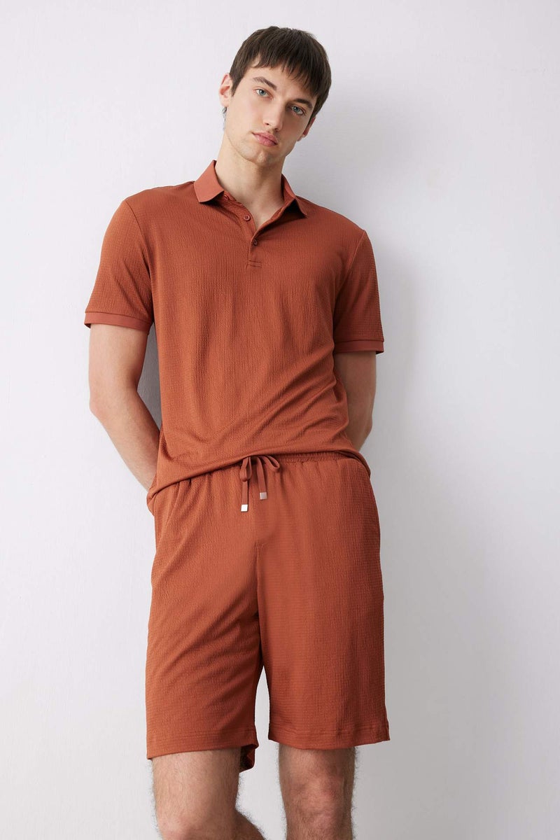 DeFacto Slim Fit Textured Short Sleeve Crinkle Polo T-Shirt - Image 1