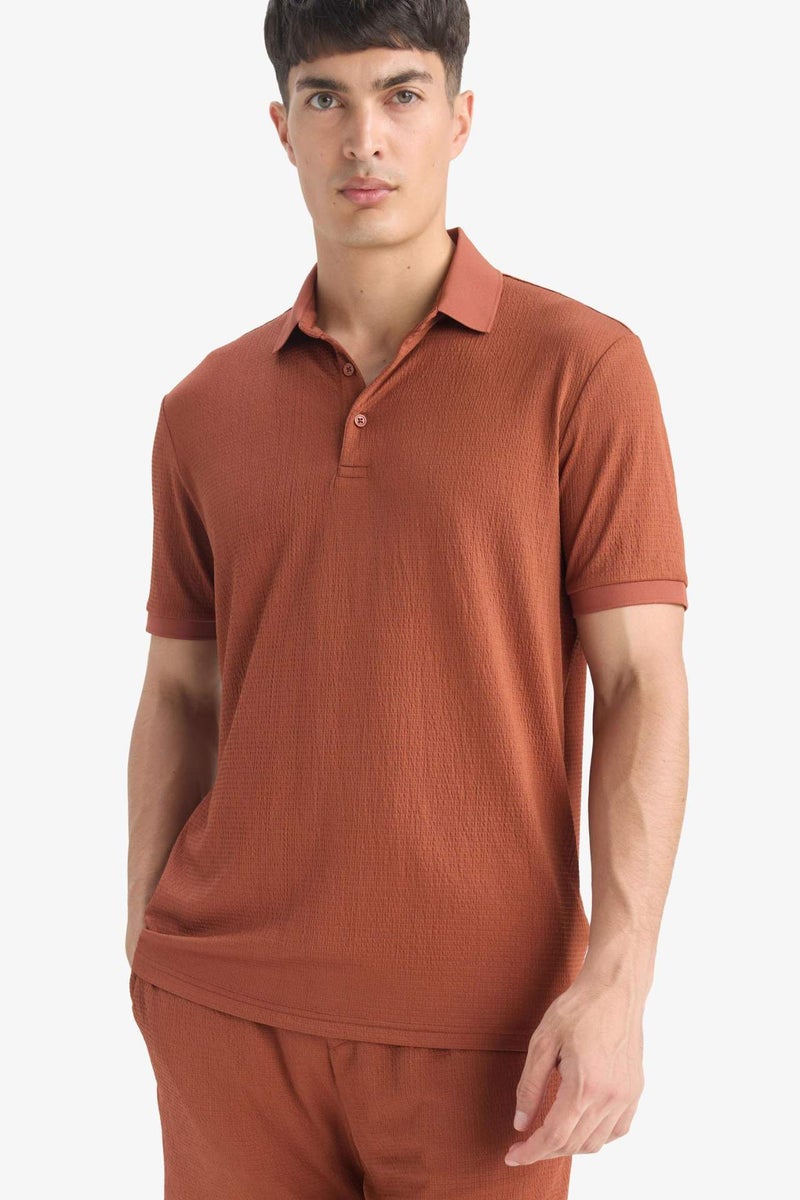 DeFacto Slim Fit Textured Short Sleeve Crinkle Polo T-Shirt - Image 3