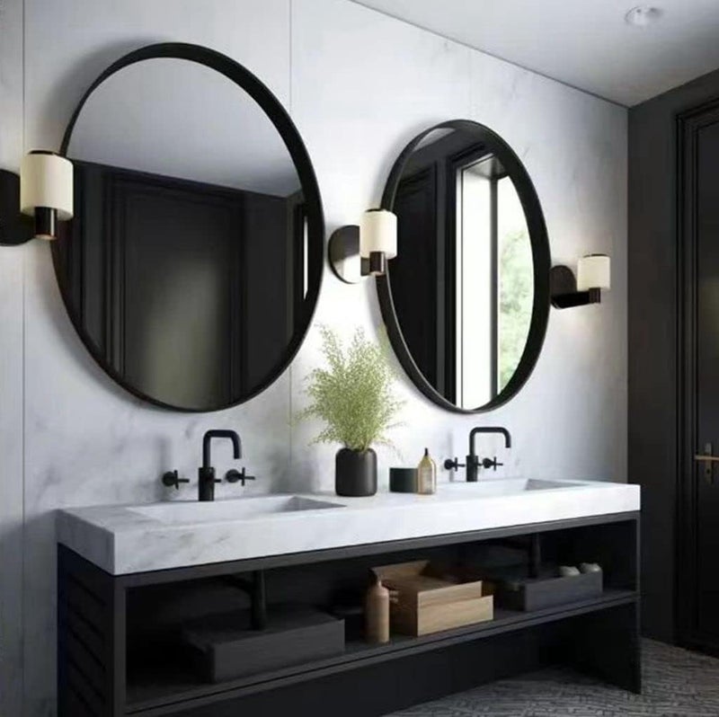 USHOWER 2- Pack Bathroom Mirrors for Over Sink, 30 Inch Circle Mirror with Metal Frame, Black Wall Mirror Modern Decoration for Vanity, Entryway, Living Room, Hallway and Bedroom - Image 1