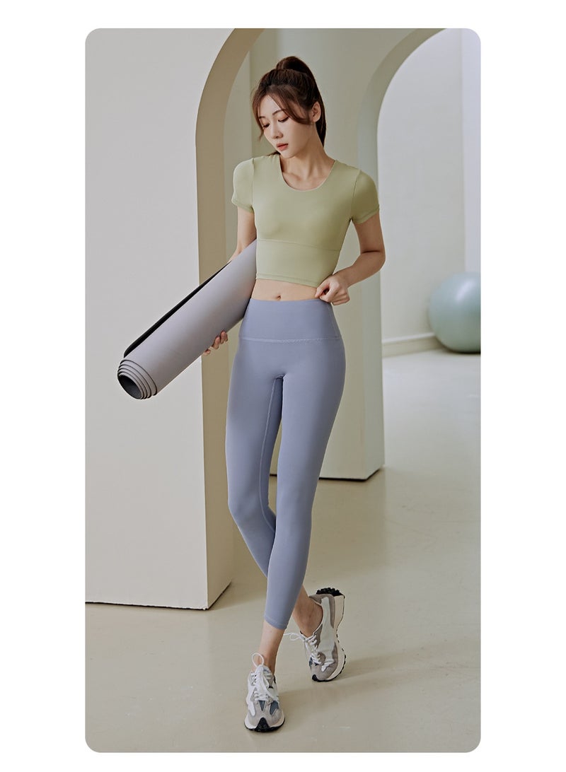 Women Cross Back Sports Shirts Round Neck Short Sleeve Yoga Crop Tops Fitness Gym Workout Sportswear Backless Slim Fit Tops  - Image 2