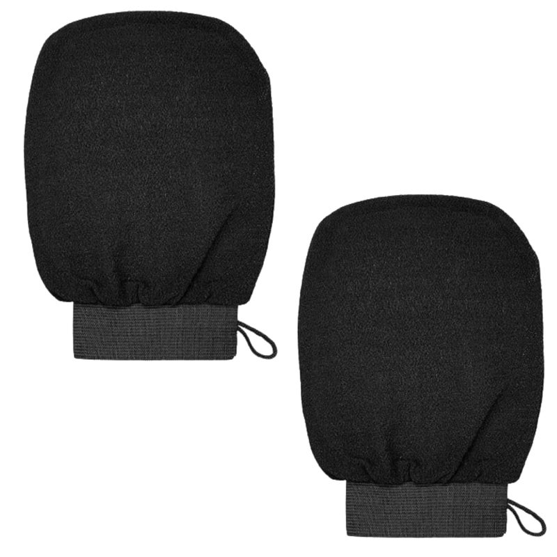 PULSBERY قفاز بلسبيري للتقشير/قفاز استحمام/قفاز فرك الجسم للتقشير للاستخدام في الدش والاستحمام - مزيل الجلد الميت للجسم والوجه - قفاز تقشير (أسود) (عبوة من 2) - Image 1