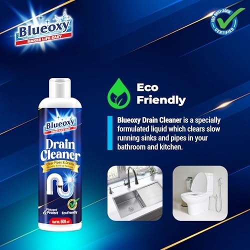 Blueoxy Drain Clog Remover Liquid | Used for Shower & Sink Drains & Pipes | Pure Gel Based | 500 Ml | Pack of 1 - Image 3