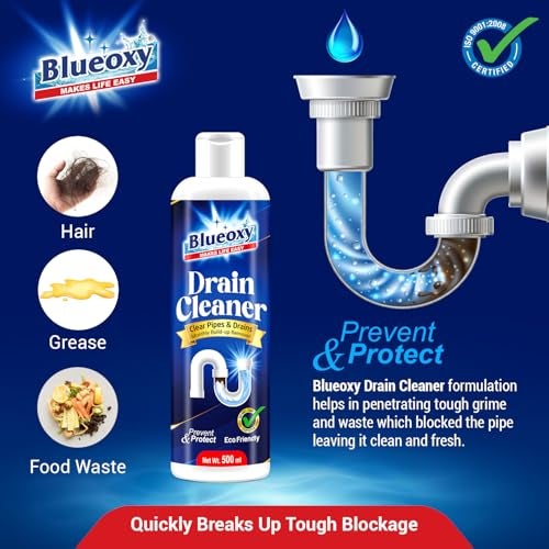 Blueoxy Drain Clog Remover Liquid | Used for Shower & Sink Drains & Pipes | Pure Gel Based | 500 Ml | Pack of 1 - Image 4