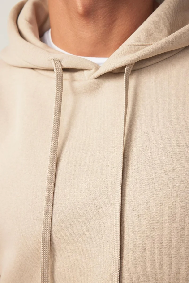 تودورس Oversize Wide Cut Cotton Soft Textured Polar Fleece Basic Beige Hooded Sweatshirt