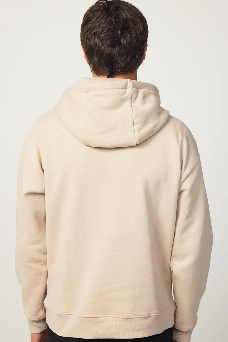 تودورس Oversize Wide Cut Cotton Soft Textured Polar Fleece Basic Beige Hooded Sweatshirt