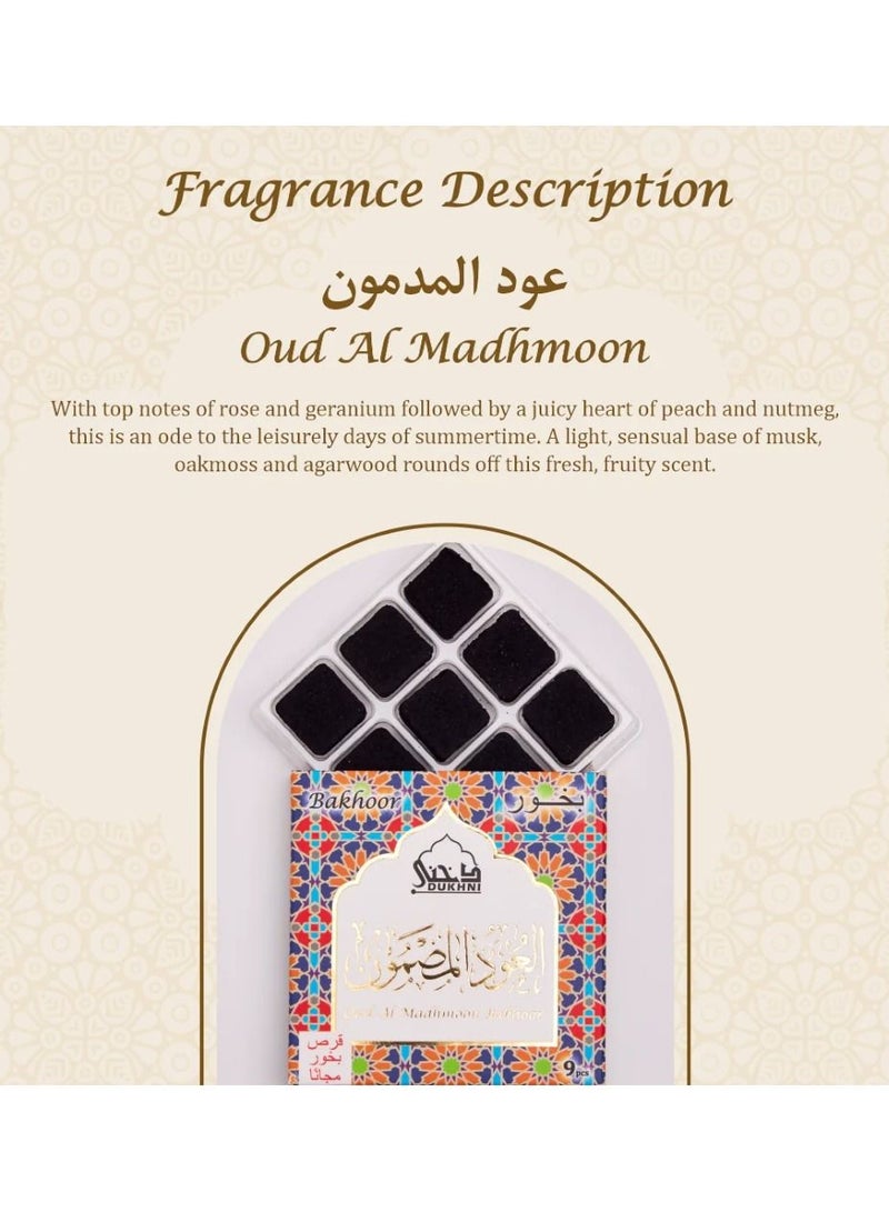 DUKHNI Oud Al Madhmoon Bakhoor  | 3 boxes x 9 Piece each | Arabic Bakhoor Incense | Fruity Floral Oud Blend | Perfect for Prayer Time | To Relax & Meditate - Image 3