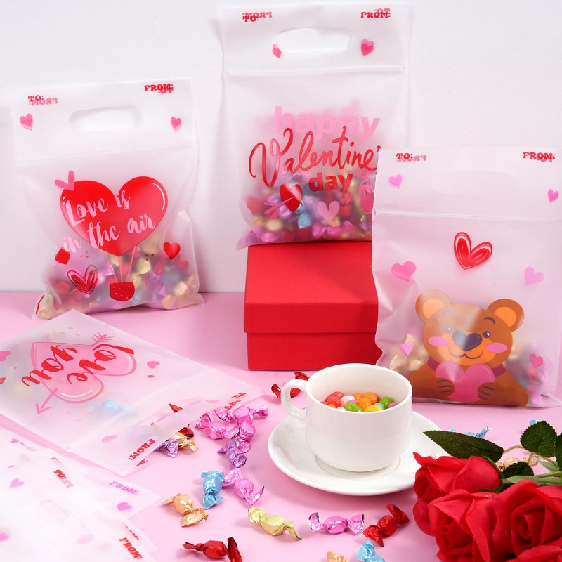 Hallswl 48Pcs Valentines Day Gifts Bags,Valentines Themed Plastic Bags Cellophane Candy Treat Goodie Bag for Valentineâ€™s Day Classroom School Kids Gift Exchange Party Favors - Image 5