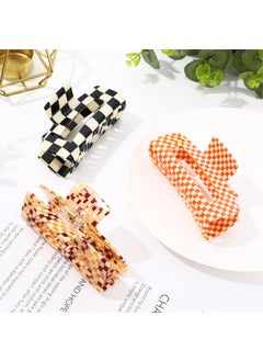 Whaline Checkered Vintage Styling Large 4 Inch Retro Rectangular Cute Nonslip Strong Hold Banana Clips for Long Hair for Women  Girls  3Pcs