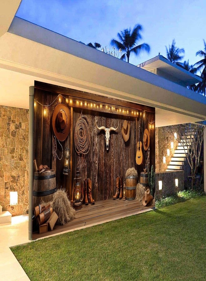 NYMB Western Cowboy Garage Door Cover Banner Decorations Backdrop Wild West Wooden Barn Door Garage Door Decorations Wild West Photographic Studio Photo Backgrounds Birthday Party Supplies (16X7FT) - Image 5
