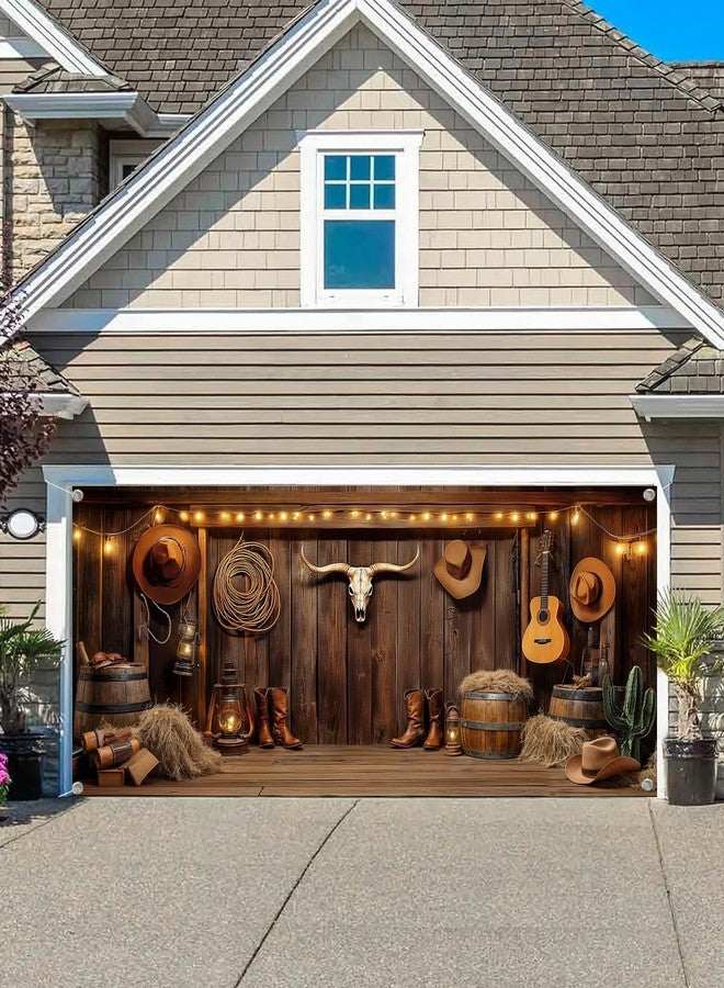 NYMB Western Cowboy Garage Door Cover Banner Decorations Backdrop Wild West Wooden Barn Door Garage Door Decorations Wild West Photographic Studio Photo Backgrounds Birthday Party Supplies (16X7FT) - Image 2