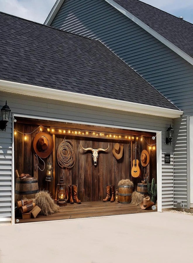 NYMB Western Cowboy Garage Door Cover Banner Decorations Backdrop Wild West Wooden Barn Door Garage Door Decorations Wild West Photographic Studio Photo Backgrounds Birthday Party Supplies (16X7FT) - Image 3