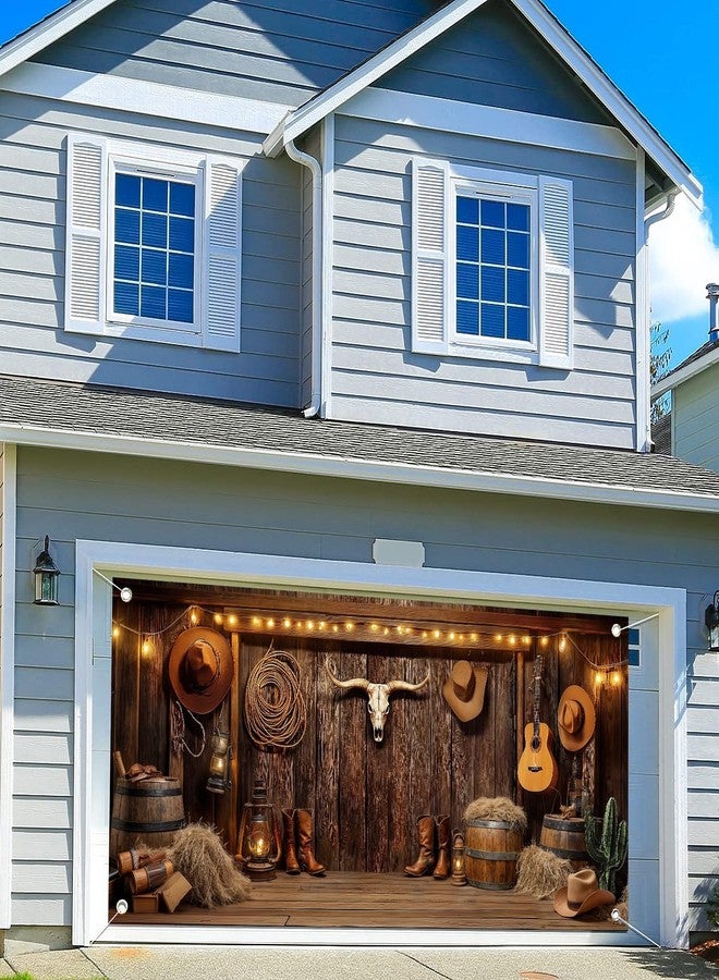 NYMB Western Cowboy Garage Door Cover Banner Decorations Backdrop Wild West Wooden Barn Door Garage Door Decorations Wild West Photographic Studio Photo Backgrounds Birthday Party Supplies (16X7FT) - Image 4