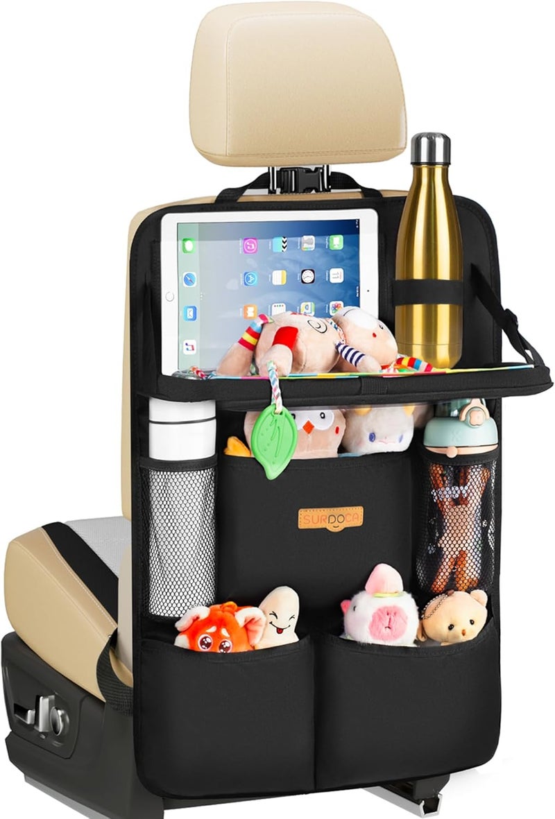 SURDOCA Children's Car Organiser with Folding Table - Back Seat Organiser with Tablet Compartment - Image 1