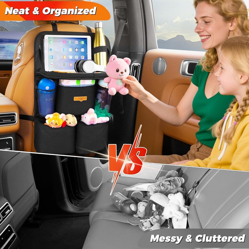 SURDOCA Children's Car Organiser with Folding Table - Back Seat Organiser with Tablet Compartment - Image 4