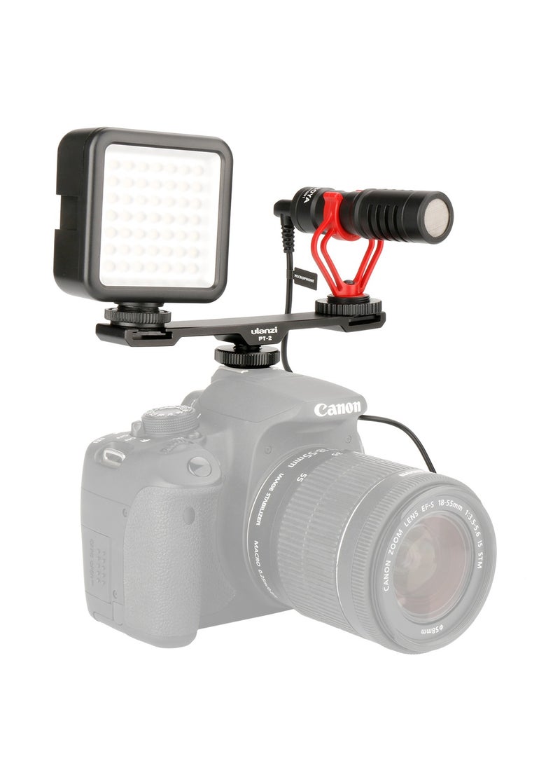 PT-2 Dual Cold Shoe Photography 1/4 Thread Bracket Plate for Microphone Flash Light