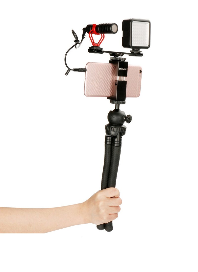 PT-2 Dual Cold Shoe Photography 1/4 Thread Bracket Plate for Microphone Flash Light