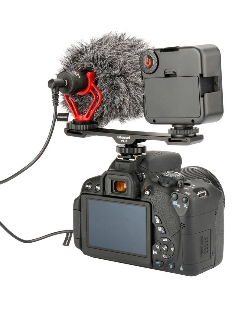 PT-2 Dual Cold Shoe Photography 1/4 Thread Bracket Plate for Microphone Flash Light